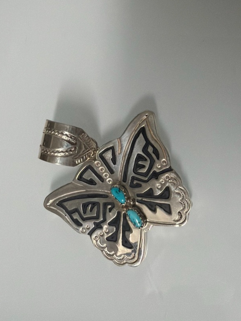 Sterling Butterfly Pendant Necklace with Turquoise Accents